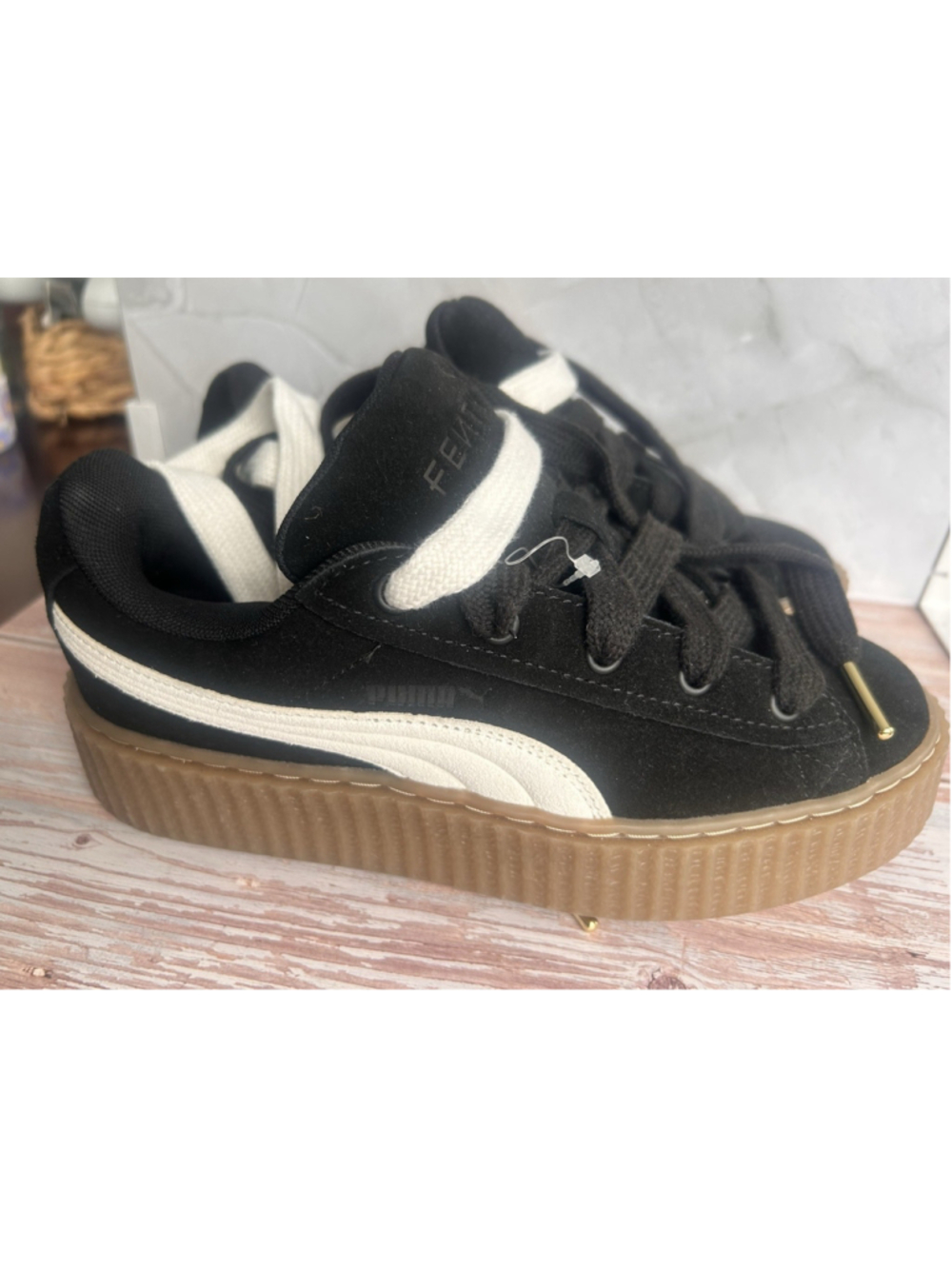 Size 7.5 - Fenty x Puma Creeper Phatty Black Warm White W NEW W/ Extra Laces - Picture 6 of 9